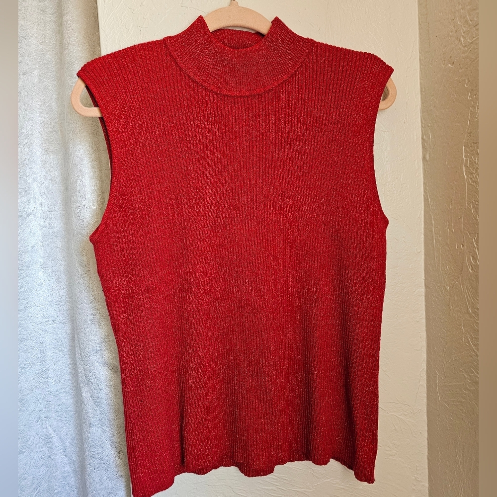 Laura Scott red mock neck tanktop, red sparkly top, size L
